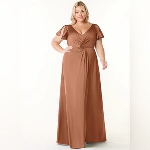 Azazie SOREN Dress 26 a26 Bronze Full Length Silk Maxi Dress Bridesmaid Wedding